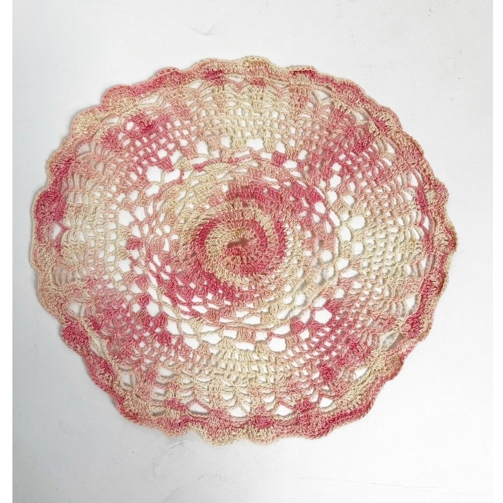 Doily Handmade Cotton Crochet Cream Pink Ombré Round 8.5"